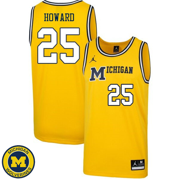 Mens Michigan Wolverines #25 Jace Howard Retro Yellow Stitch Basketball Jersey